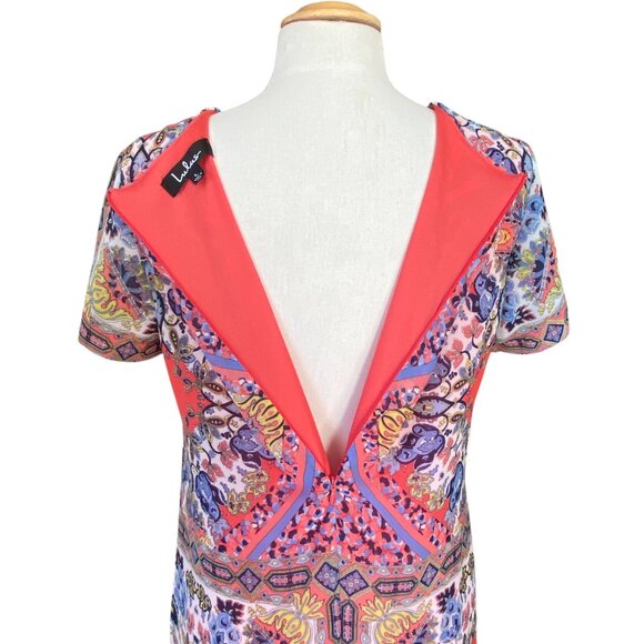 Lulus Sangria Coral Pink Tile Print Mini Shift Dress Chiffon Boho Maximalist-L - Picture 8 of 13